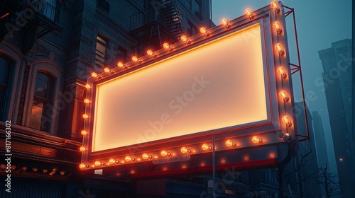 empty billboard glowing in the night, on broadway