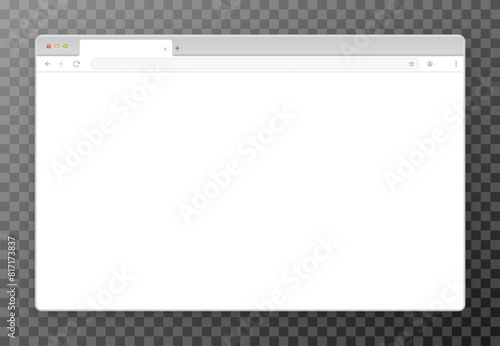 The design of the web browser window in white on a transparent background. An empty layout of the website's computer screen with a search bar and buttons. Vector EPS 10.