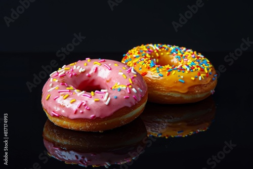 Delightful donut pleasures on dark inky surface
