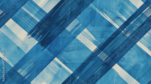 A blue and white striped background with a blue and white brush stroke