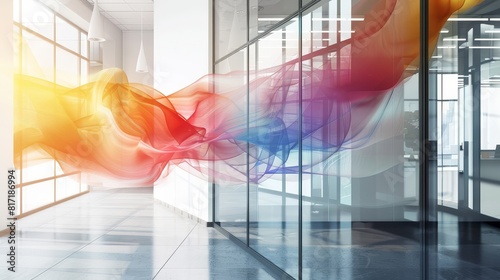 Contemporary business graphic as a poster in a modern office, selective focus on abstract design, theme of professional artistry, ethereal, Multilayer, creative workspace backdrop