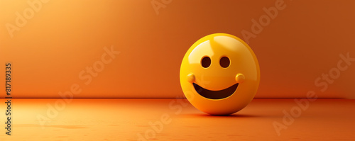 A minimalist 3D of a single yellow joyful emoji on a solid copper background.