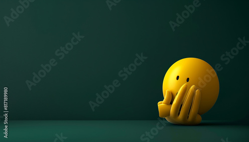 A minimalist 3D of a single yellow writing hand emoji with hands, on a solid dark green background.