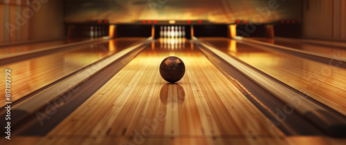 Boule de bowling se dirigeant vers les quilles sur une piste éclairée