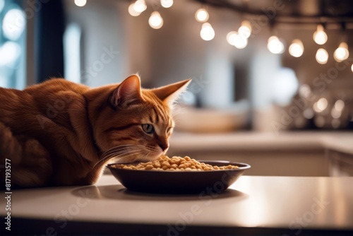 'cat food pet bowl indoors care adorable animal appetence background beautiful breed carnivore colours companion copy creature cute domestic eat eating feeding felino floor fluffy friends fur grey'