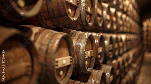 Rustic Barrel Rows: A Vineyard or Distillery Setting