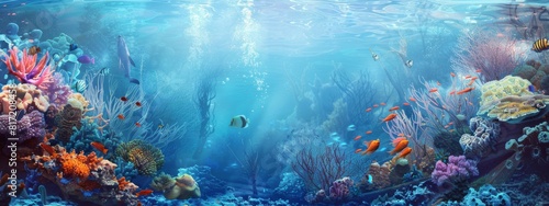 A calming, underwater background with fish, corals, and gentle waves.