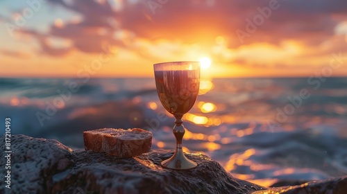 A serene depiction of communion featuring a chalice of wine and bread