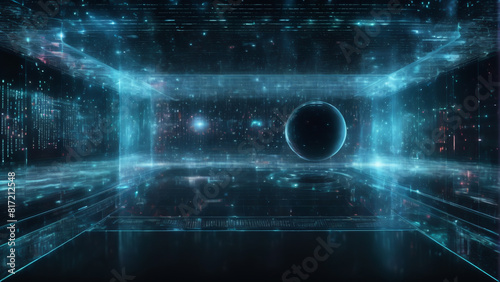 cyber technology internet background. Highly detailed virtual metaverse reality background.