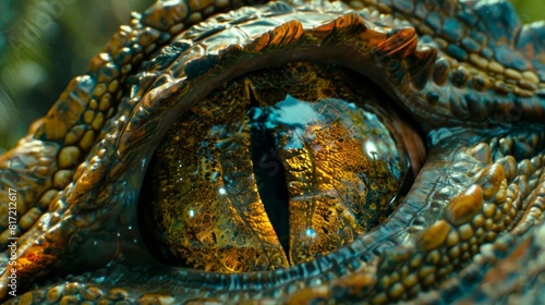 Precision in focus hyperrealistic close up of crocodile eye in high quality photography