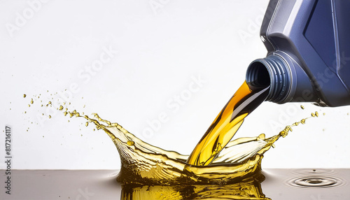 Synthetic lubricating oil is poured out into a splash lubrication system/ oil reservoir