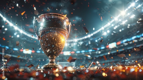 Magnificent winner cup in the stadium, theme of victory, competition. Generative AI