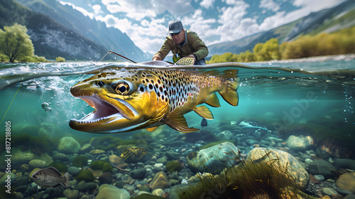 Fishing, salmon underwater close-up