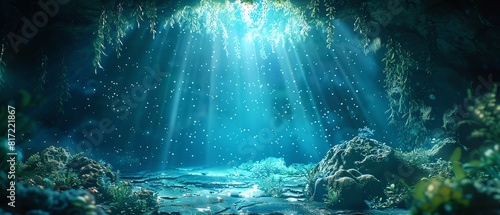 Highresolution DSLR image of an enchanted underwater cave, illuminated by bioluminescent organisms for a fantasy documentary