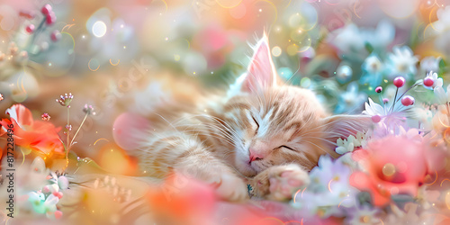 Cute ginger kitten sleeps