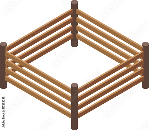 Detailed isometric graphic of a wooden fence arranged in a pen shape, suitable for farm layouts