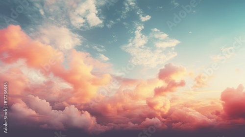 A vibrant sunset sky with clouds in various colors creating a vintage style background