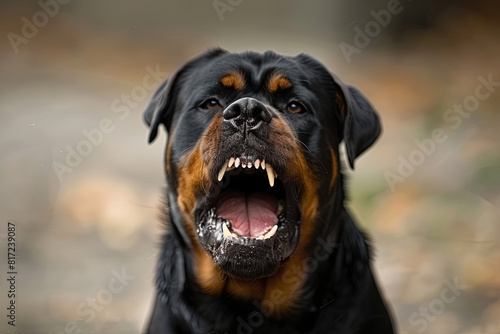 Aggressive Rottweiler barking mad 