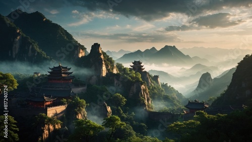 Chinese town in the mountains wallpaper