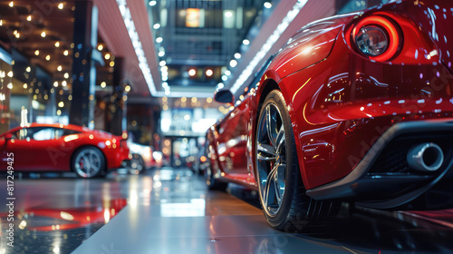 beautiful luxury modern cars in a car showroom closeup