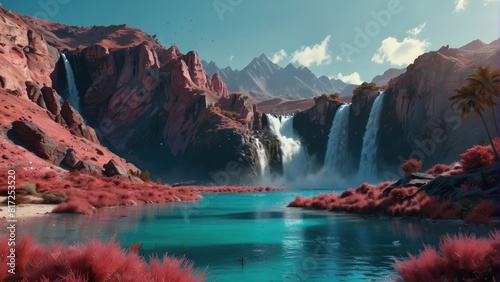 Beautiful wallpaper waterfall in fantasy style