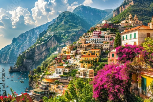 colorful village in the mountains looking like Italian riviera