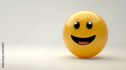 A minimalist 3D of a single yellow excited emoji on a solid white background.