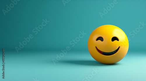 A minimalist 3D of a single yellow giddy emoji on a solid cyan background.