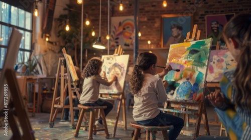children artists paint on easels