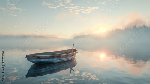 A tranquil morning spent rowing a small boat on a calm, mist-covered lake, surrounded by silence.
