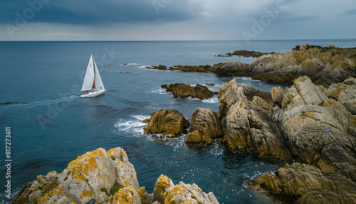 Regatta sailing ship yachts with white sails at opened sea