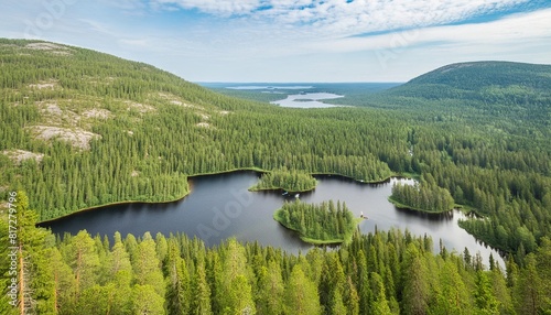 taiga forest and lakes in the saimaa region in finland