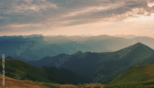 amazing panoramic mountains landscape at dawn view of dramatic morning sky and mountain ridges and slopes