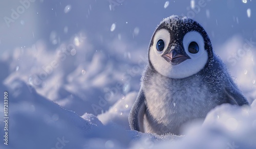 Small Penguin Standing in Snow