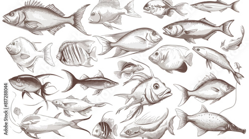 Sketch style sea fish collection illustration isola
