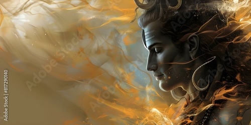 An artistic portrayal of Hindu god Shiva, the Destroyer. Concept Religious Art, Hinduism, Shiva, Deity Worship, Spiritual Imagery