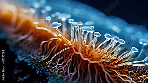 Microscopic View - Mushroom Stem with Visible Mycelium Network