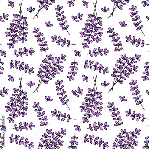 Lavender flowers pattern. Vector seamless background. Cute doodle floral blossom pattern