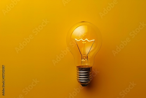 A close up of a light bulb on a yellow background