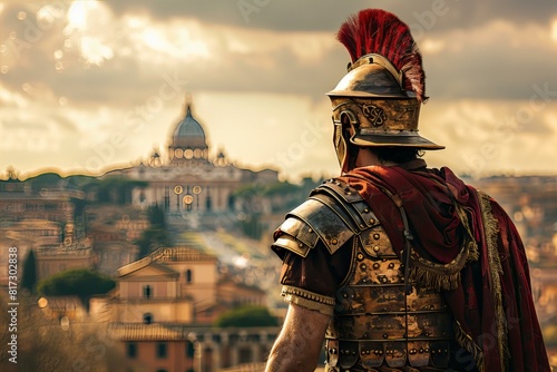 Roman soldier watching city from afar