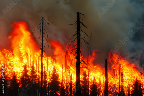 Forest fire. Wildfire. Fire that burns the entire forest with its hot fire flames. Problem that increases with the droughts of recent years. Fires that affect places such as Canada and the USA. Smoke.