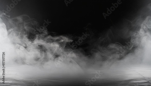 abstract misty fog on isolated black background smoke stage studio texture overlays the concept of aromatherapy