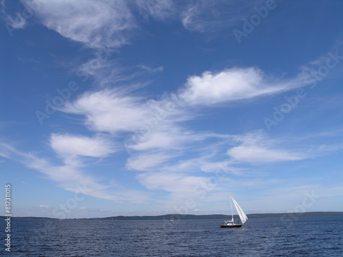 sailing boat on Lake Onega in summer