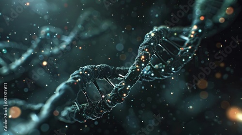 Artificial DNA molecule concept on a dark background.