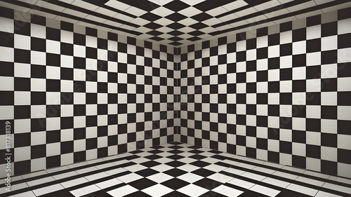 Create an optical illusion image featuring a grid of black and white squares.