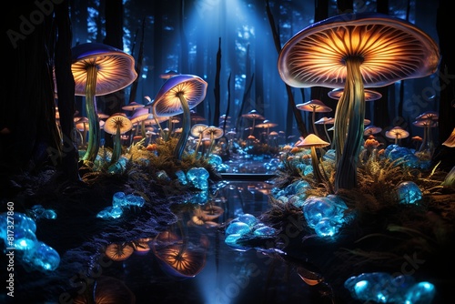Enchanted Forest With Glowing Mushrooms