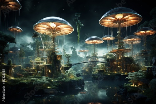 Mushroom-Covered Cityscape