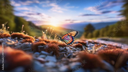Espectacular mariposa posada. Naturaleza en estado puro. Preciosas alas de mariposa en su entorno natural