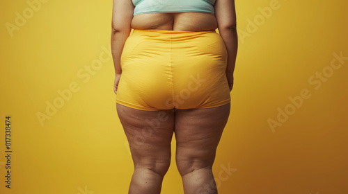 Image of a overweight woman with visible cellulite on her thighs and buttocks.