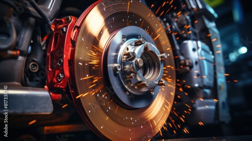 Vehicle Disc Brake Repair Process with Sparks in Workshop